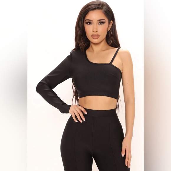 Fashion Nova Tops - Kali Bandage Black Crop Top  One Shoulder Top Small